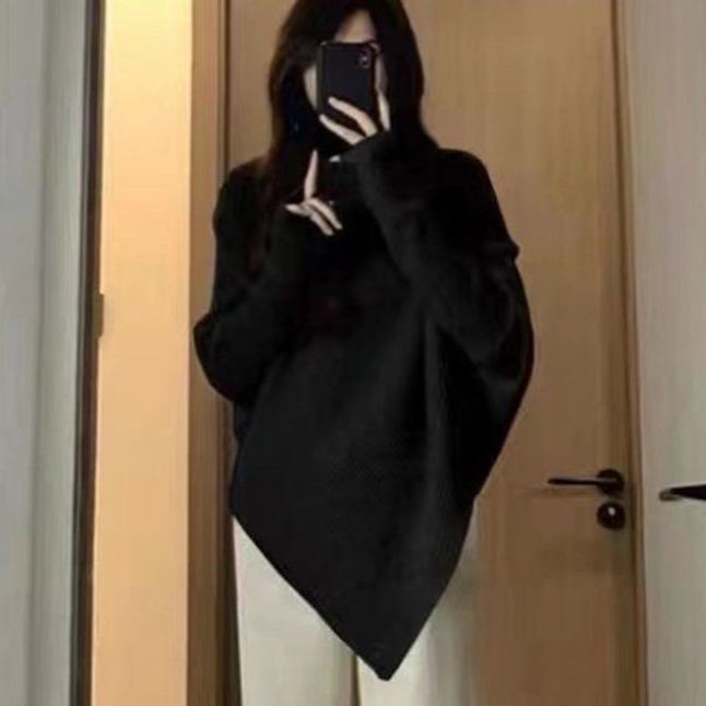 爆款不規則高領溫柔韓系慵懶風加厚針織長袖-Cicichill