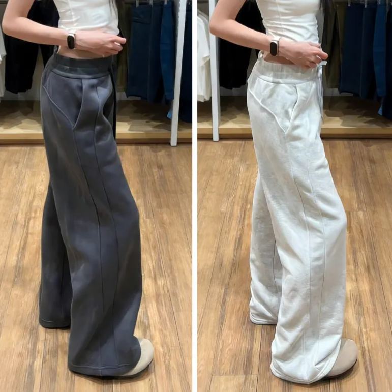 美式高腰窄版直筒顯瘦百搭運動休閒闊腿褲