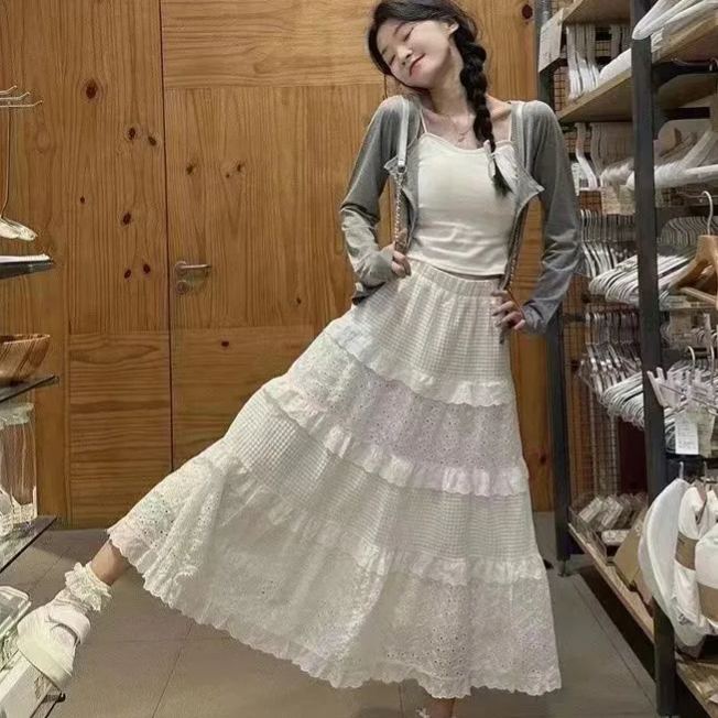 【單件/套裝】溫柔風設計感針織開衫+吊帶背心+高腰半身長裙三件套