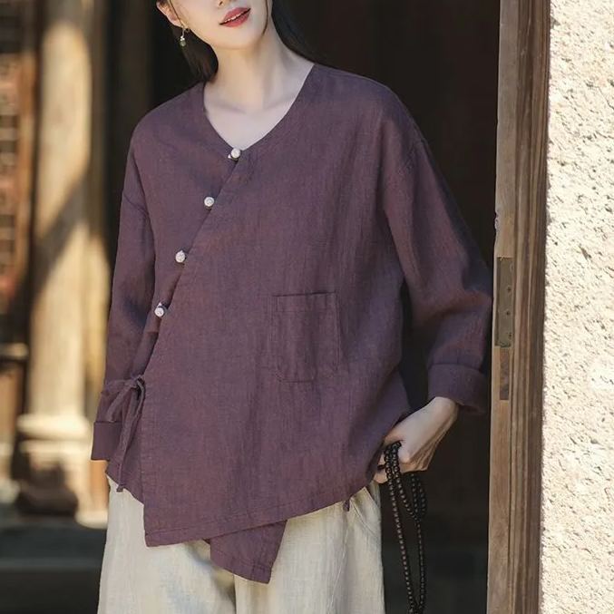 復古盤扣文藝禪意茶服系帶短款棉麻開衫