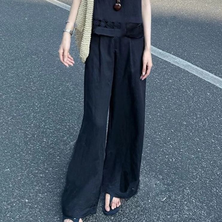 【整套】新中式慵懶風復古無袖上衣休閒褲兩件套裝