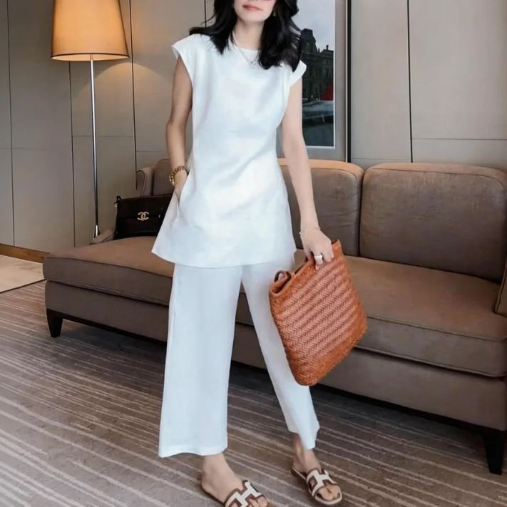 【整套】高級時尚韓版顯瘦氣質上衣+簡約休閑褲兩件套裝