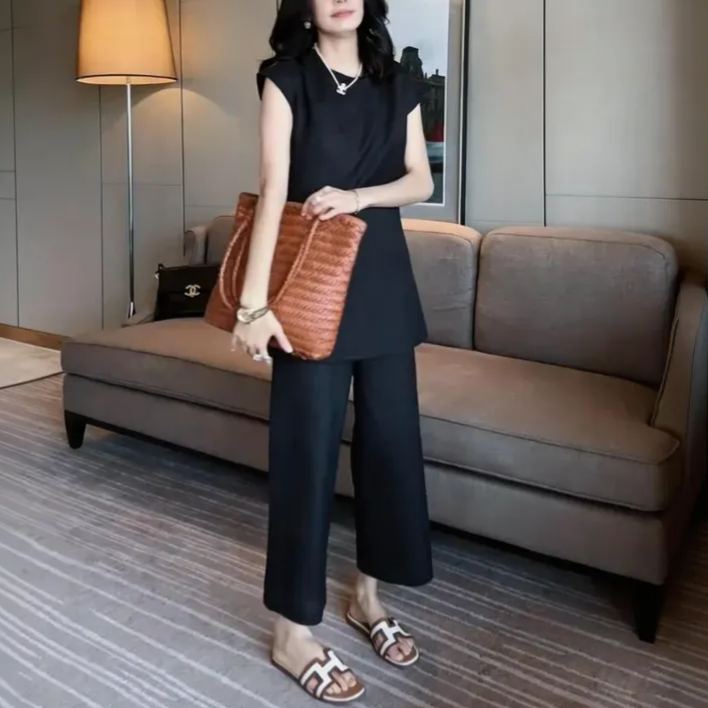【整套】高級時尚韓版顯瘦氣質上衣+簡約休閑褲兩件套裝