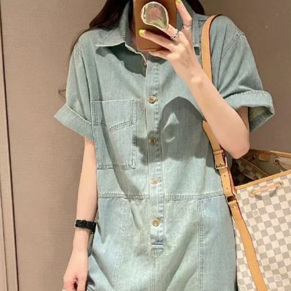 時尚氣質港味寬鬆顯瘦減齡牛仔洋裝