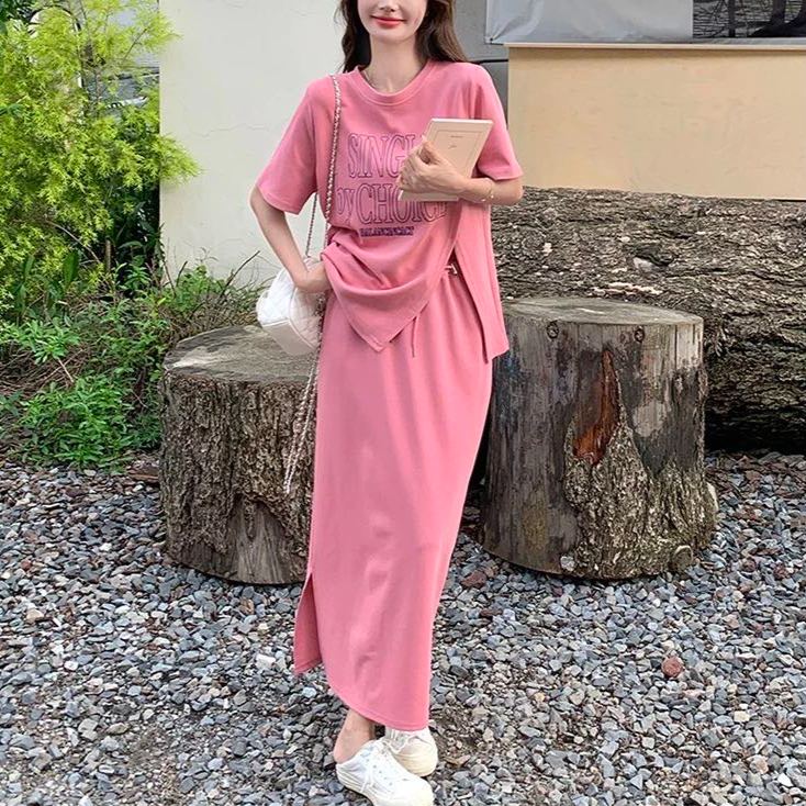 【單件/套裝】韓版減齡不規則上衣+休閑半身裙兩件套