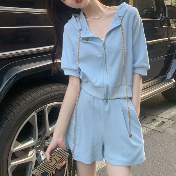 【整套】氣質休閒運動短袖短褲鹽系兩件套裝