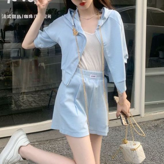 【整套】氣質休閒運動短袖短褲鹽系兩件套裝