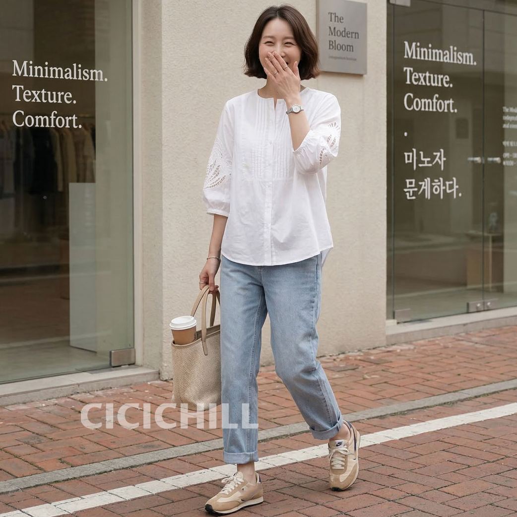 韓版純棉鏤空繡花清新寬鬆中袖襯衫