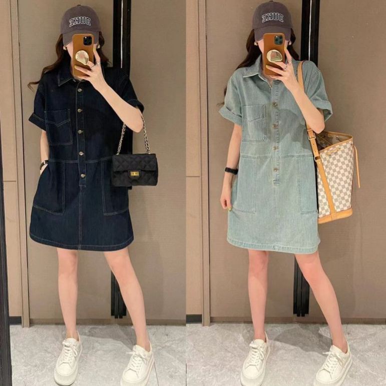 時尚氣質港味寬鬆顯瘦減齡牛仔洋裝