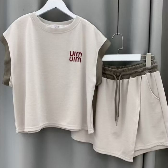 【整套】休閒刺繡字母韓版短袖短褲兩件套裝