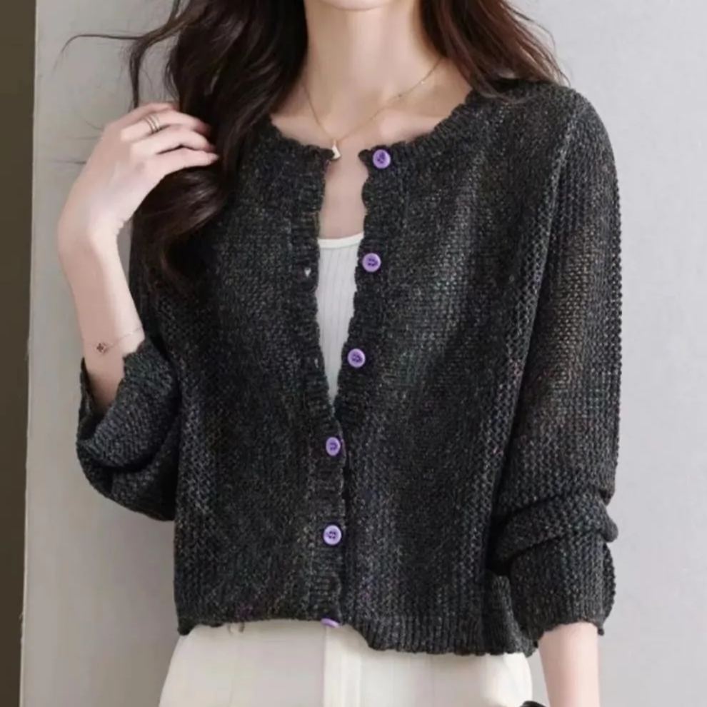 薄款長袖外套針織短版外搭開衫防曬衣