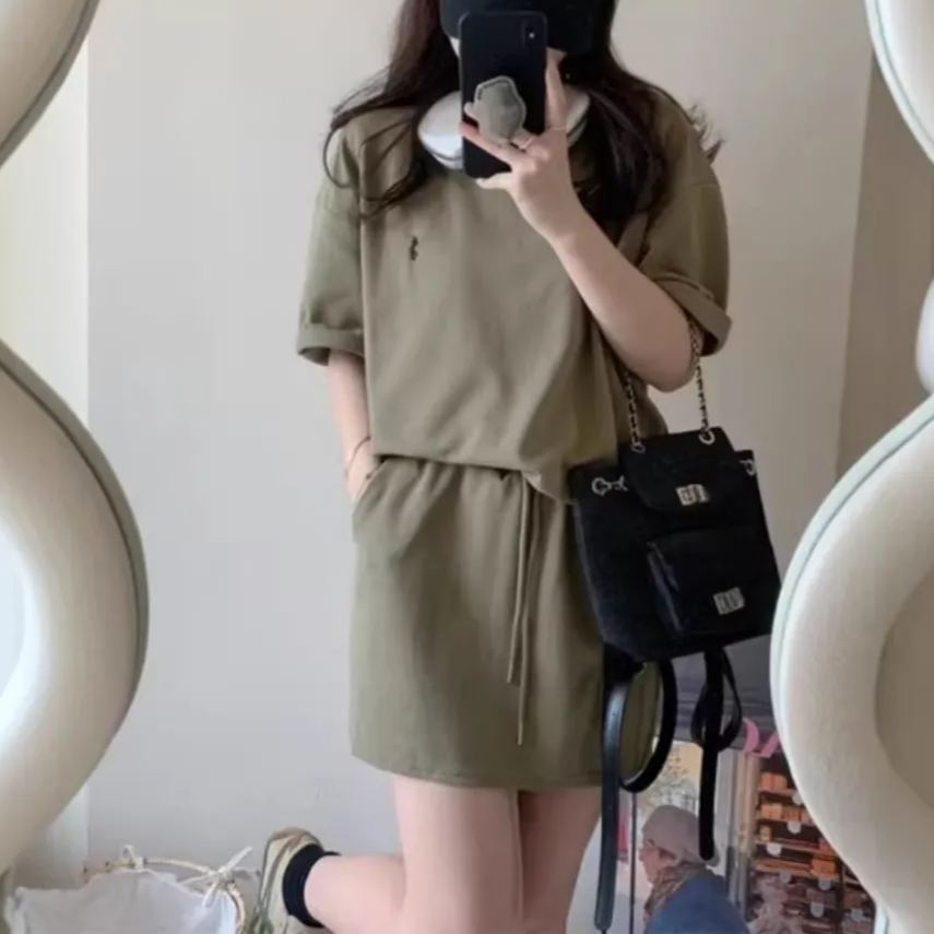 【整套】時尚休閒短袖運動顯瘦可愛甜美兩件套裝