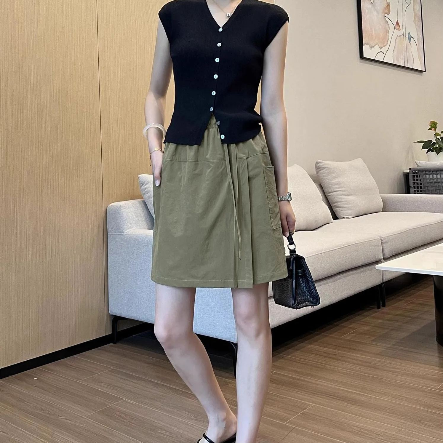 高腰顯瘦寬鬆休閒百搭防走光防曬裙褲