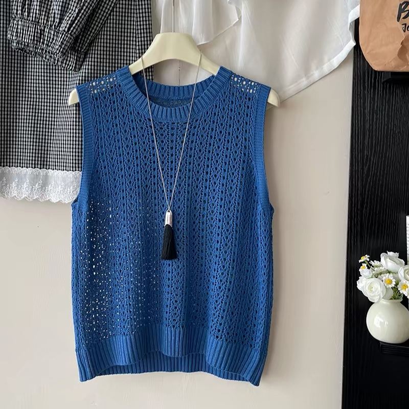 韓系鏤空圓領設計透氣疊穿鬆弛感無袖背心