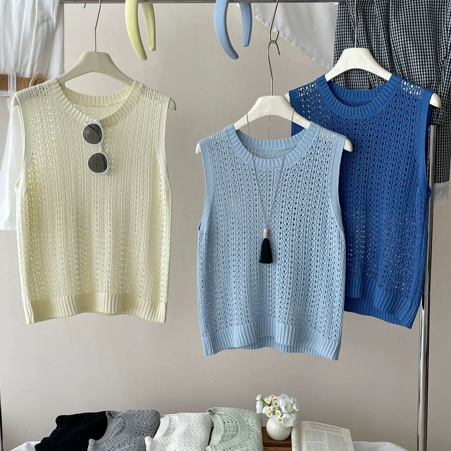 韓系鏤空圓領設計透氣疊穿鬆弛感無袖背心