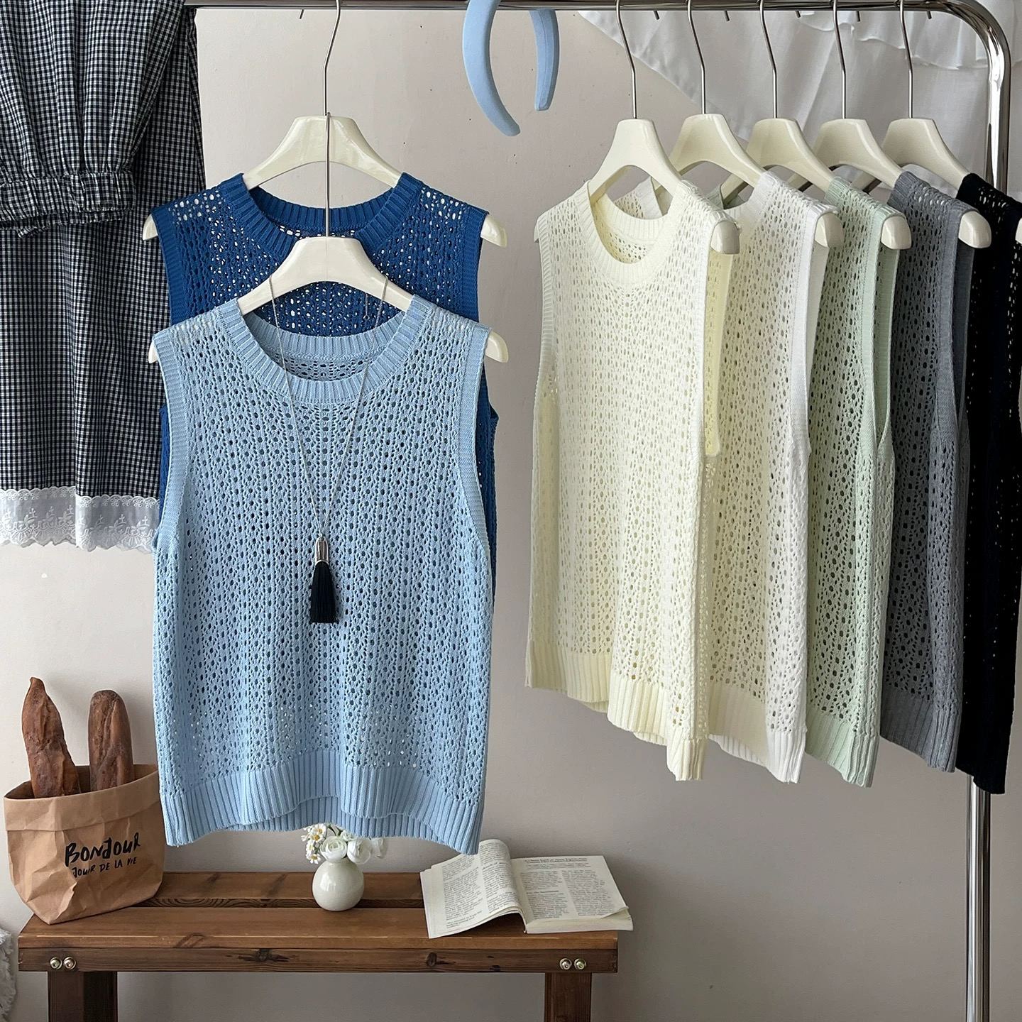 韓系鏤空圓領設計透氣疊穿鬆弛感無袖背心