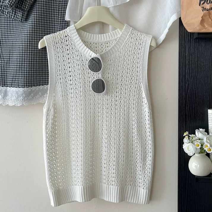 韓系鏤空圓領設計透氣疊穿鬆弛感無袖背心