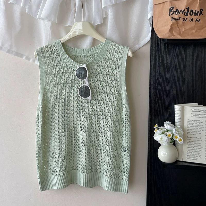 韓系鏤空圓領設計透氣疊穿鬆弛感無袖背心