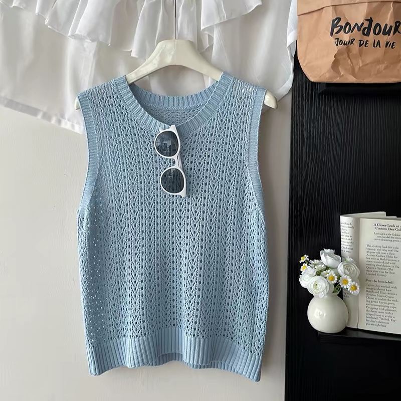 韓系鏤空圓領設計透氣疊穿鬆弛感無袖背心