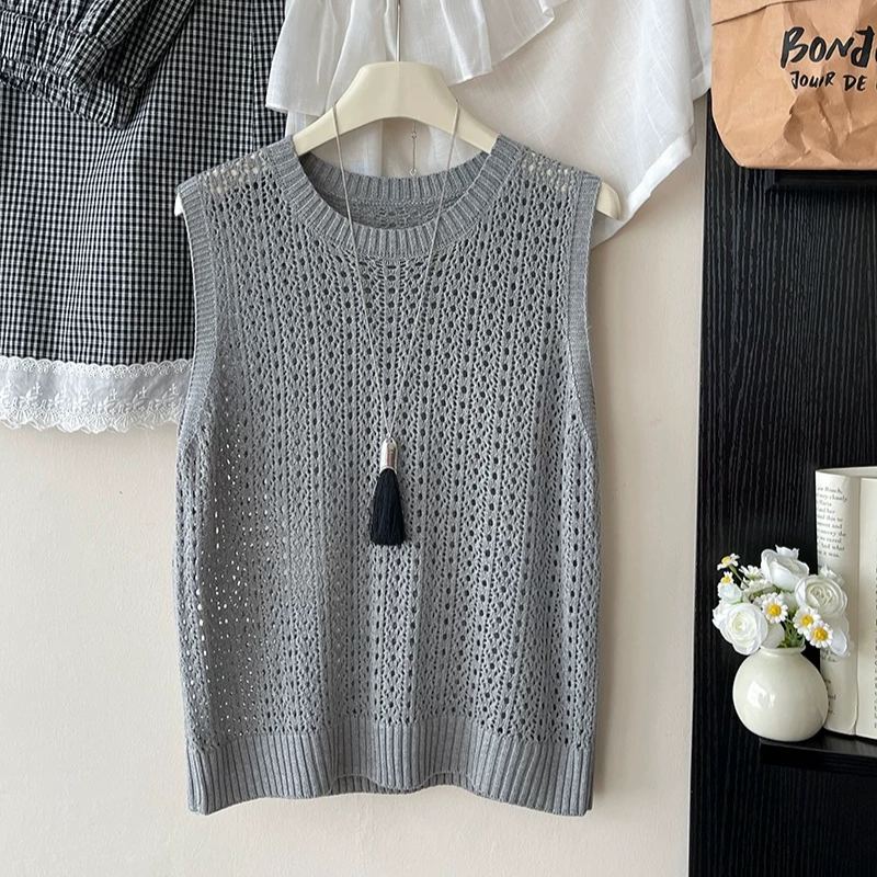 韓系鏤空圓領設計透氣疊穿鬆弛感無袖背心