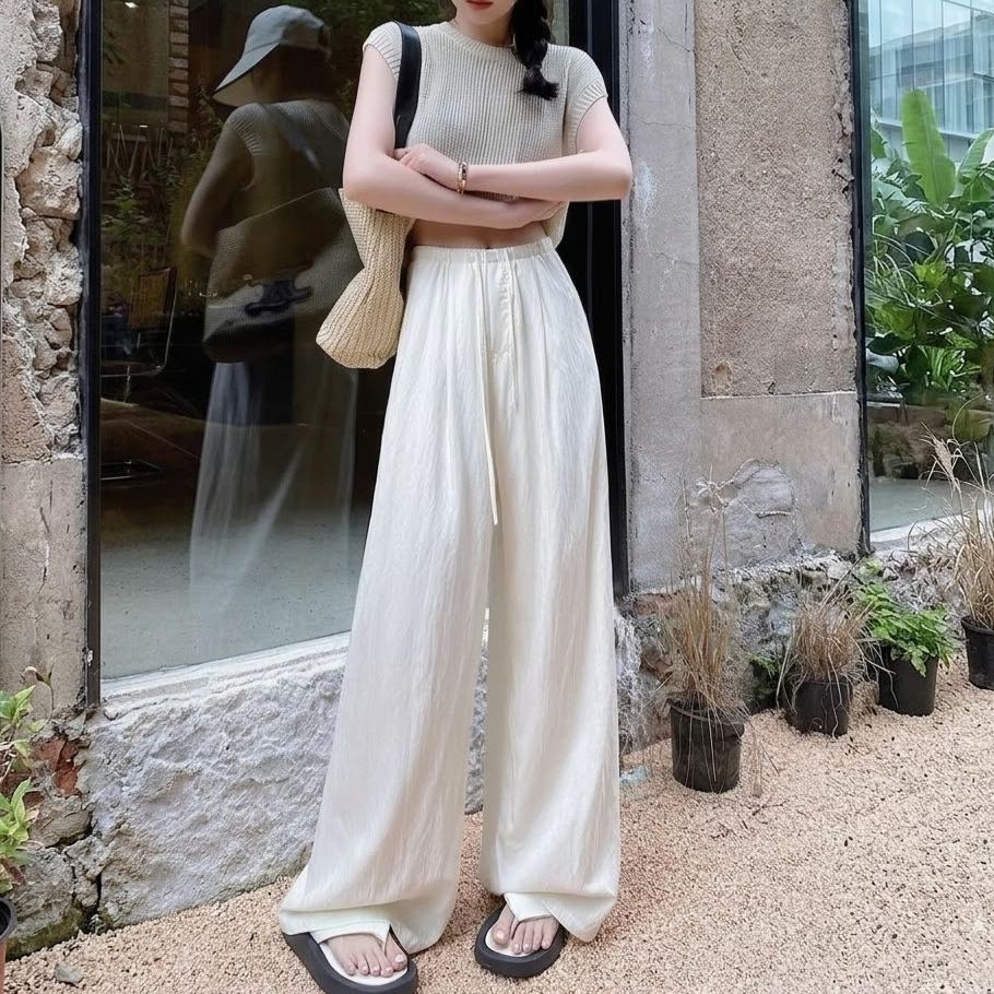 寬鬆垂墜感懶散風拖地休閒闊腿褲