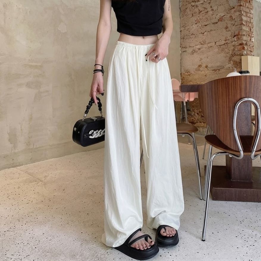 寬鬆垂墜感懶散風拖地休閒闊腿褲