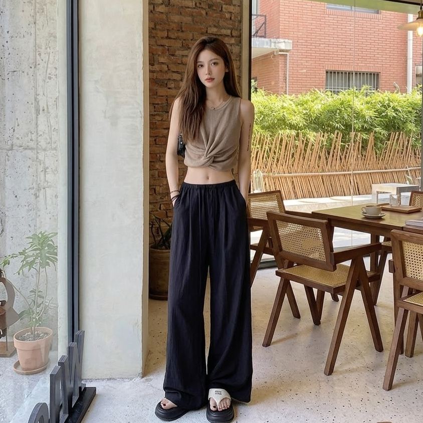 寬鬆垂墜感懶散風拖地休閒闊腿褲