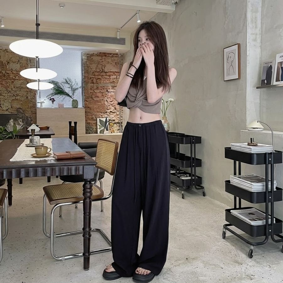 寬鬆垂墜感懶散風拖地休閒闊腿褲