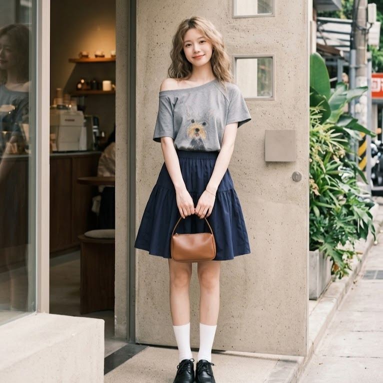 休閒chic感潮流鬆弛通勤氣質斜肩t恤