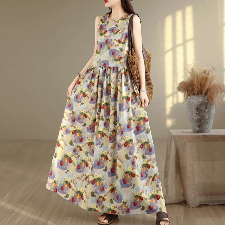 純棉印花清新減齡韓版A字甜美背心洋裝