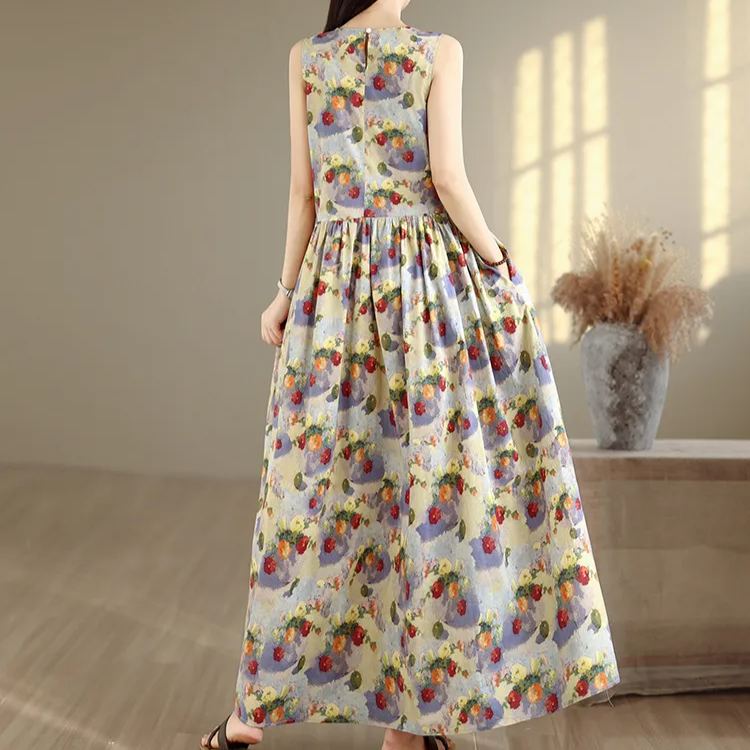 純棉印花清新減齡韓版A字甜美背心洋裝