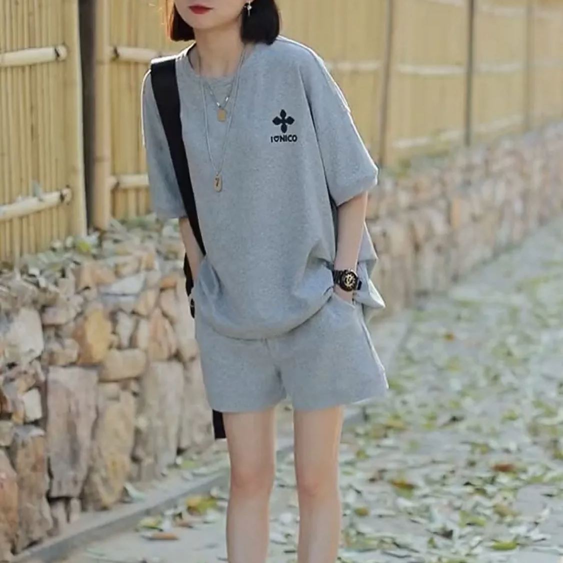 【整套】時尚運動休閒寬鬆韓版短袖短褲兩件套裝