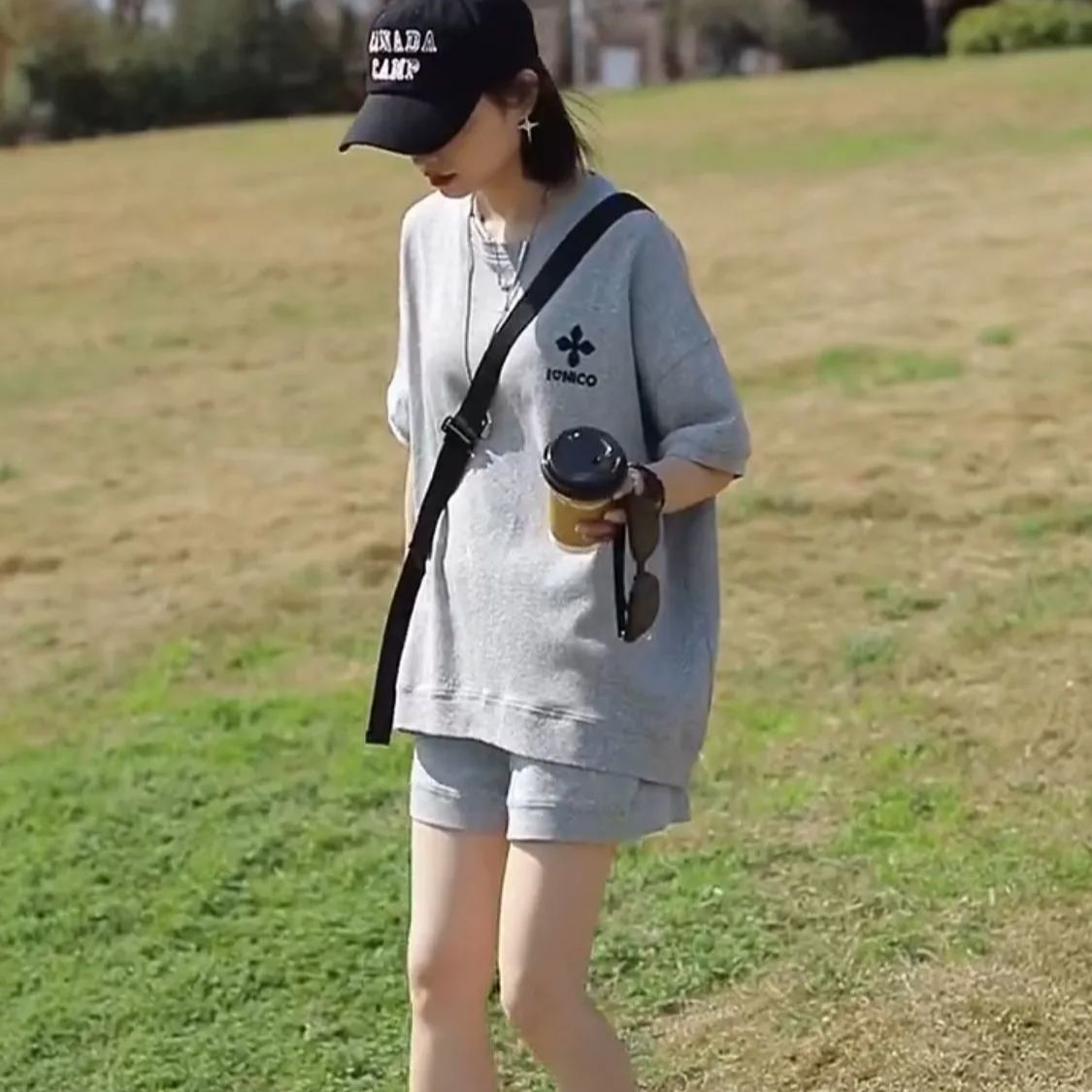 【整套】時尚運動休閒寬鬆韓版短袖短褲兩件套裝