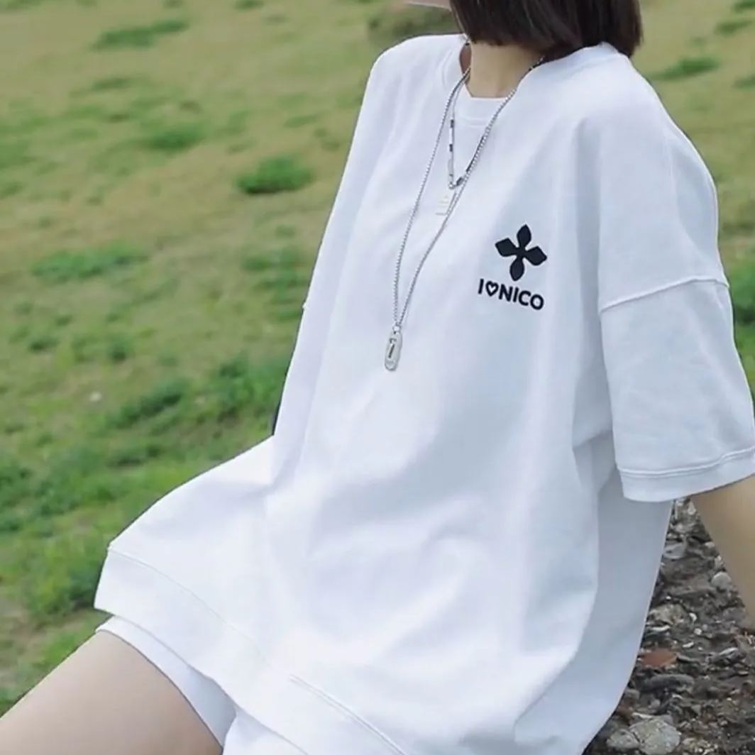 【整套】時尚運動休閒寬鬆韓版短袖短褲兩件套裝