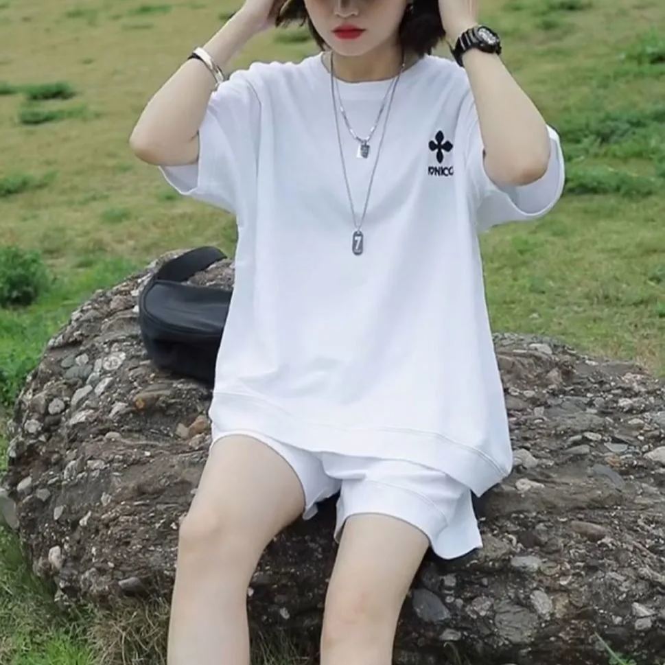 【整套】時尚運動休閒寬鬆韓版短袖短褲兩件套裝