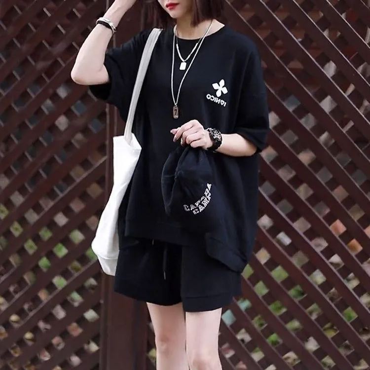 【整套】時尚運動休閒寬鬆韓版短袖短褲兩件套裝