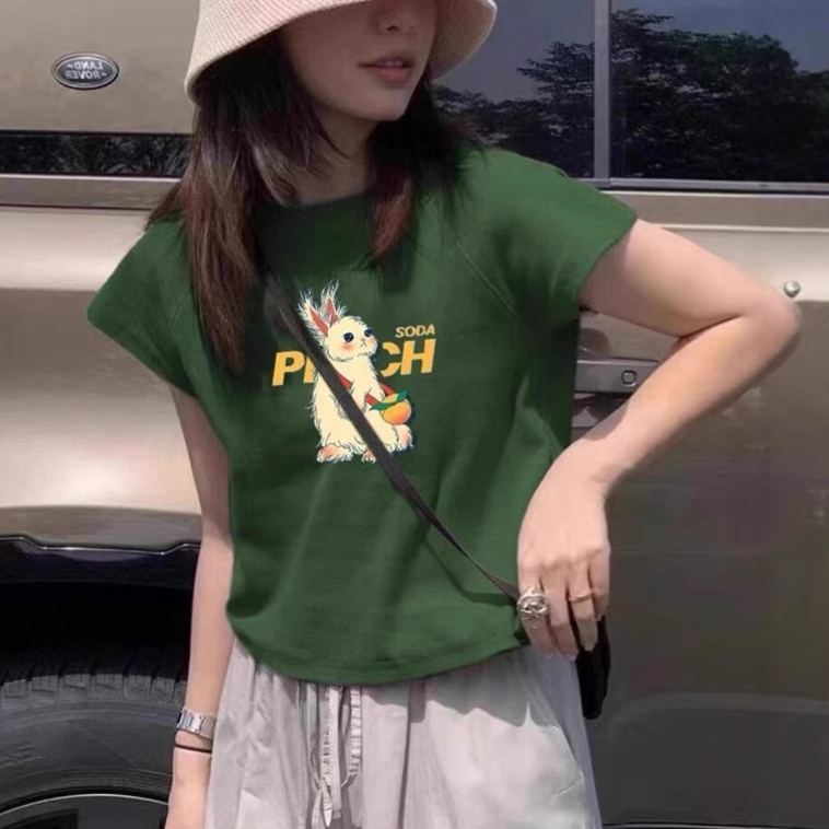 印花設計感插肩袖短版圓領短袖t恤