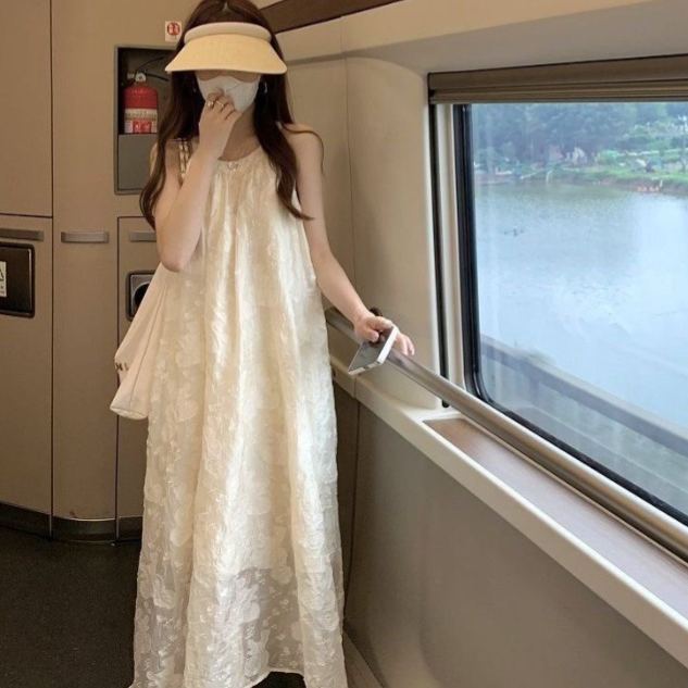 甜美雪紡掛脖仙女裙海邊度假洋裝