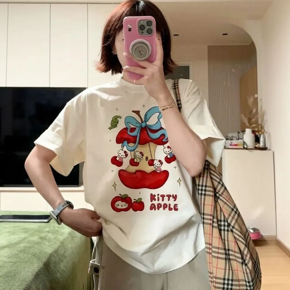 純棉手繪趣味塗鴉寬鬆慵懶印花短袖t恤