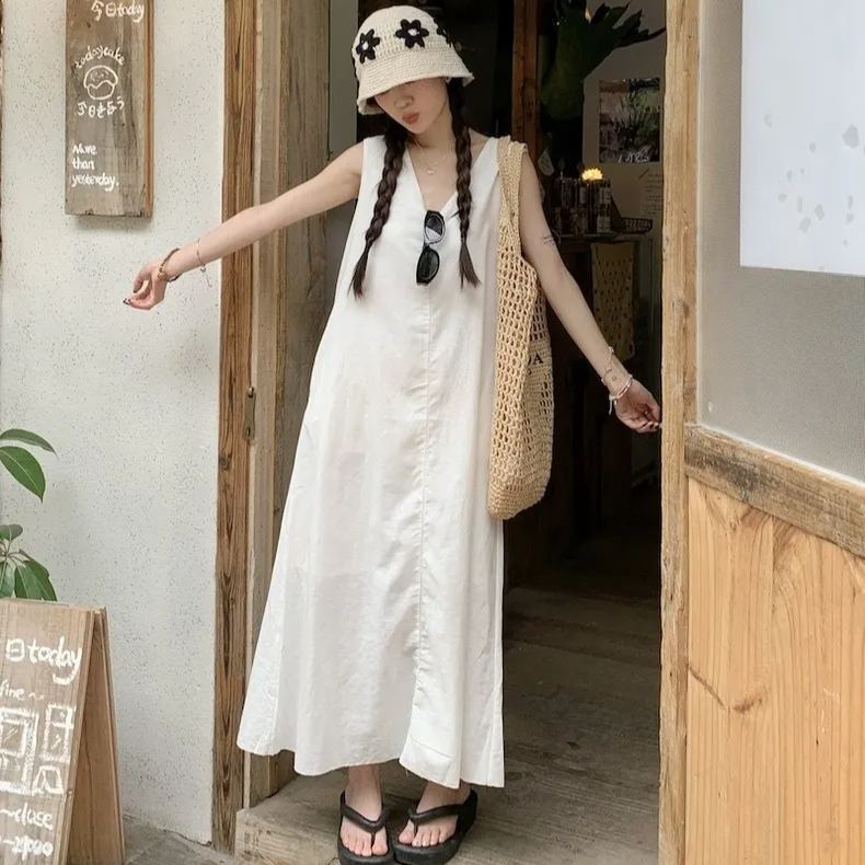 甜美風簡約V領背心氣質顯瘦A字洋裝