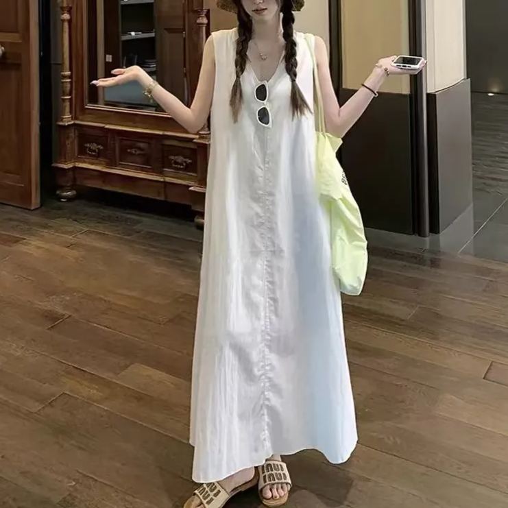 甜美風簡約V領背心氣質顯瘦A字洋裝