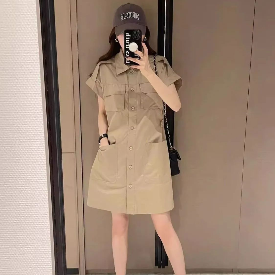 @復古工裝設計感寬鬆顯瘦中長版洋裝