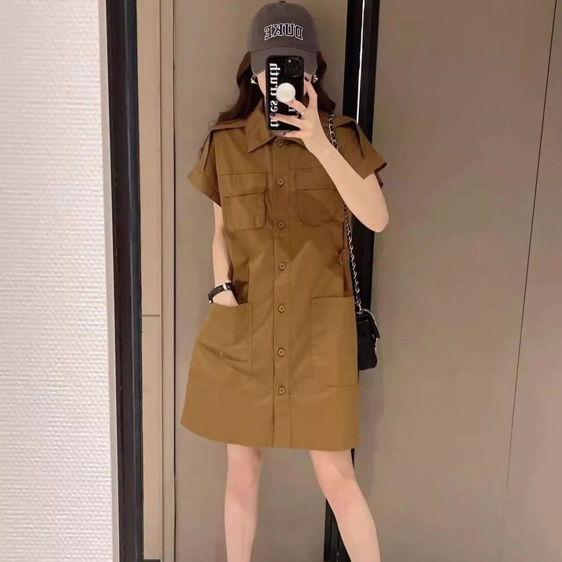 @復古工裝設計感寬鬆顯瘦中長版洋裝