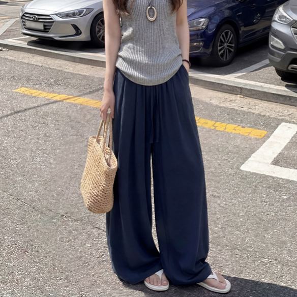 亞麻闊腿垂感寬鬆直筒棉綢外穿苧麻棉麻褲