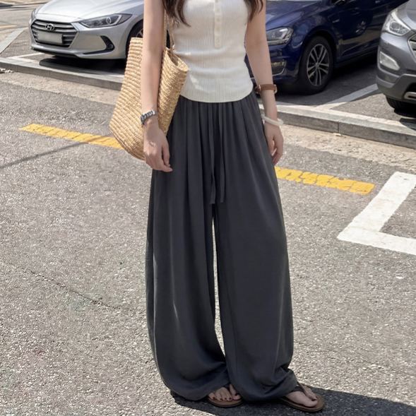 亞麻闊腿垂感寬鬆直筒棉綢外穿苧麻棉麻褲