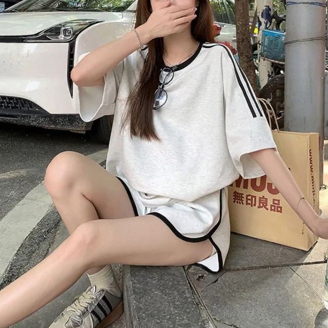 【整套】慵懶風休閒運動寬鬆薄款短袖短褲兩件套裝