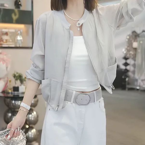 韓系氣質百搭素色短版透氣防曬外套