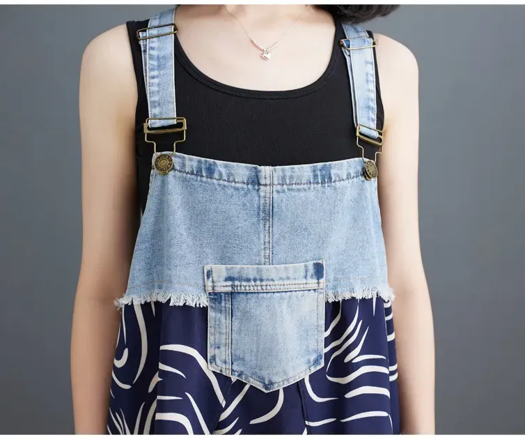 商品详情图_实拍2024夏装新款荷叶边宽松雪纺印花牛仔设计感