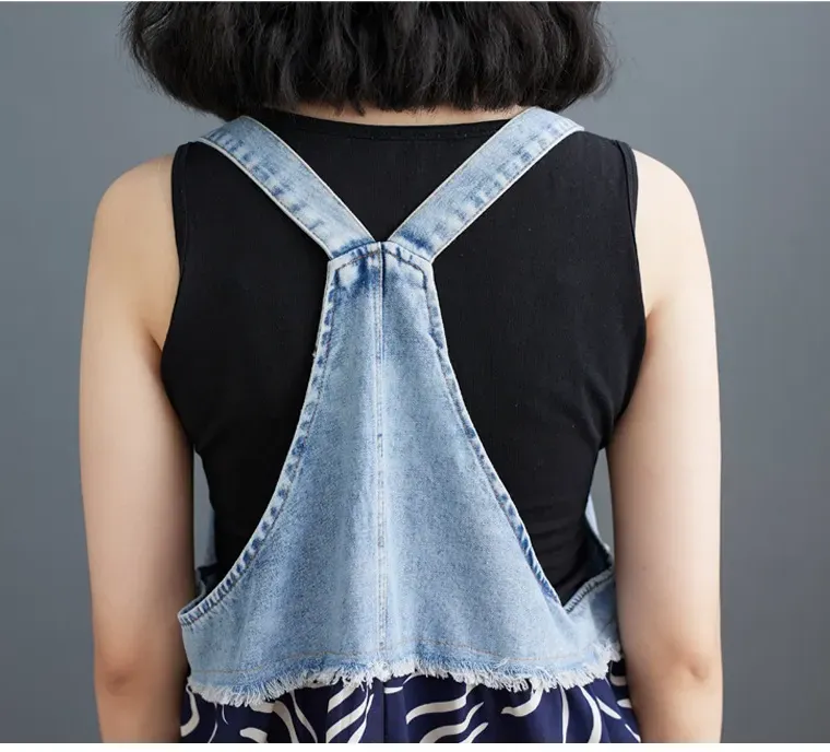 商品详情图_实拍2024夏装新款荷叶边宽松雪纺印花牛仔设计感