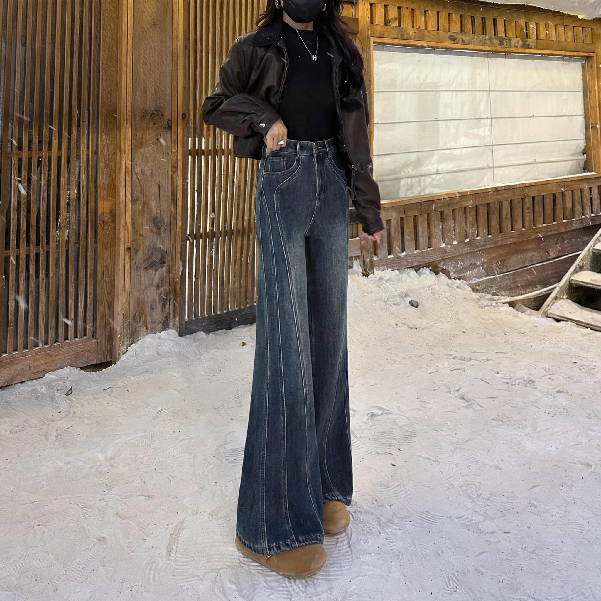 高腰直筒寬鬆顯瘦闊腿拖地牛仔褲